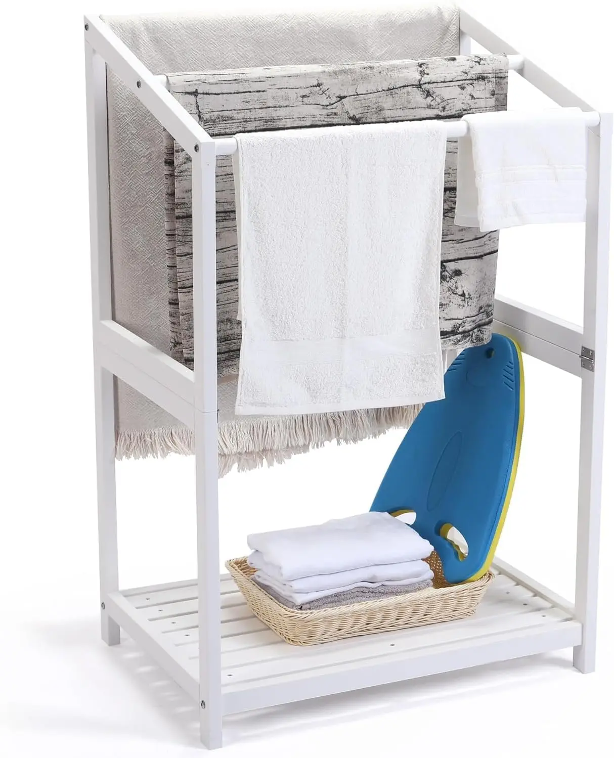 Pool Towel Rack Stand White Freestanding 3 Tier, Poly Lumber, Blanket Holder with Bottom Shelf - Ideal for Swim Pool, Outdoors