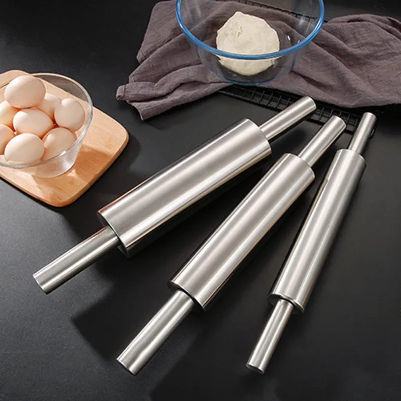 4-Size Stainless Steel Non-Stick Rolling Pin Bakers Cookie Dough Pizza Noodles Cake Roller Bakeware Kitchen Baking Pastry Tools