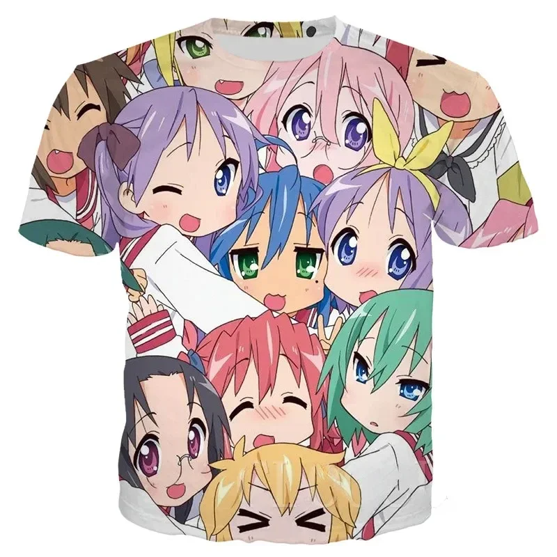 2024 Lucky Star Unisex Anime T Shirt Mens Women Cartoon Loli Oversized Sports 3D Printed Harajuku Streetwear Kid Tops
