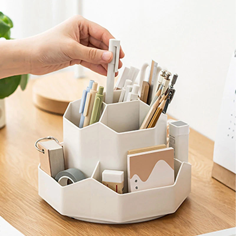 Organizador de lápis rotativo de grande capacidade 9 slots Rotating Desktop Organizer 360 ° Suporte de maquiagem para crianças Suporte de lápis de arte