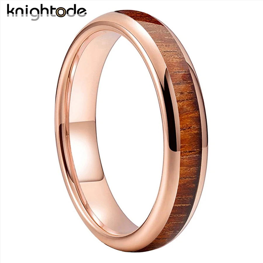 

4mm Rose Tungsten Carbide Rings Koa Wood Inlay For Men Women Wedding Band Jewelry Dome Polished Comfort Fit