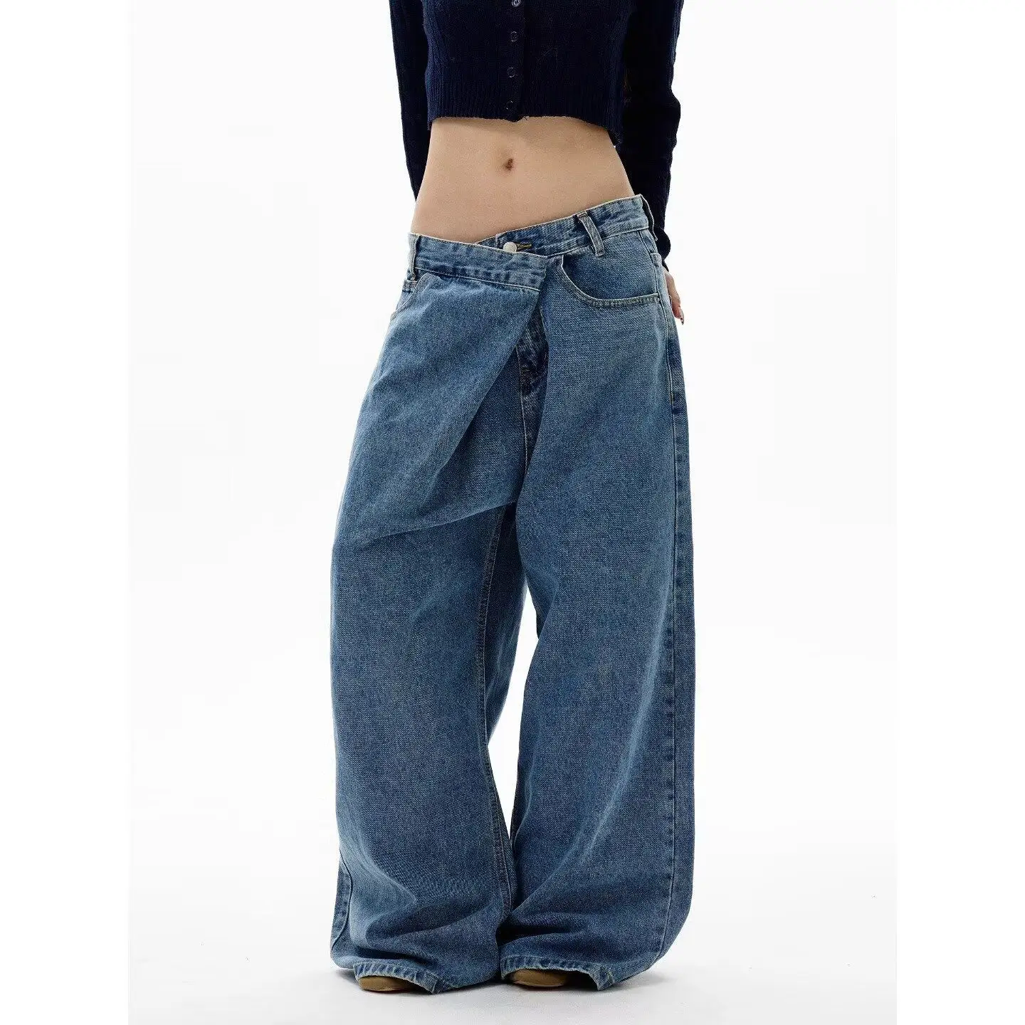 Jeans Women 2026 Spring New Fashion Asymmetrical Vintage Loose Style Euro-America Style Jeans Unisex