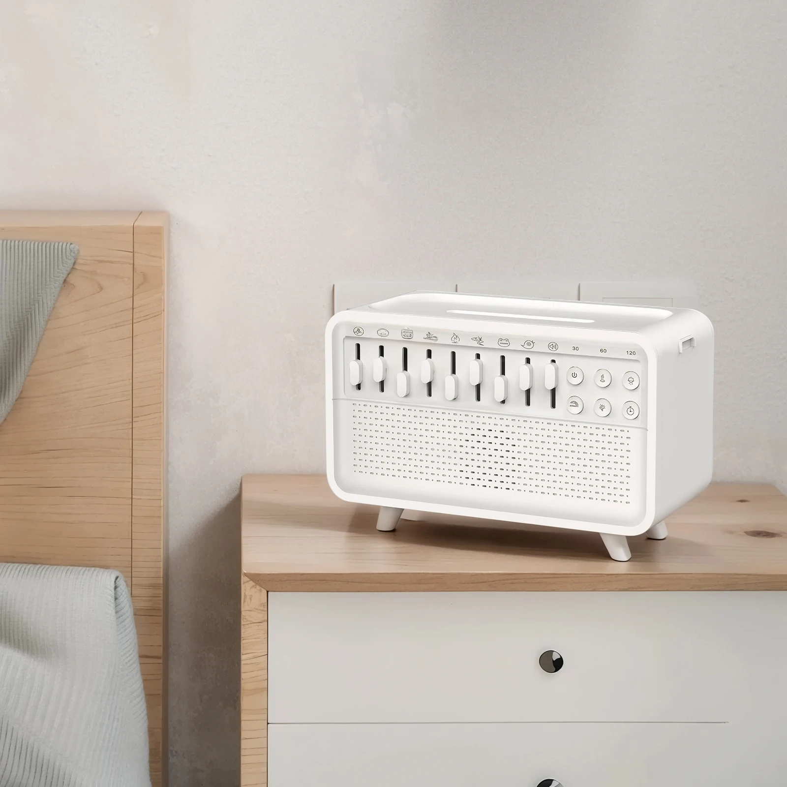 Machine sonore de sommeil LED avec 8 sons naturels, huiles essentielles, humidificateur, minuterie, diffuseur d'arôme, veilleuse pour la maison, cadeau créatif