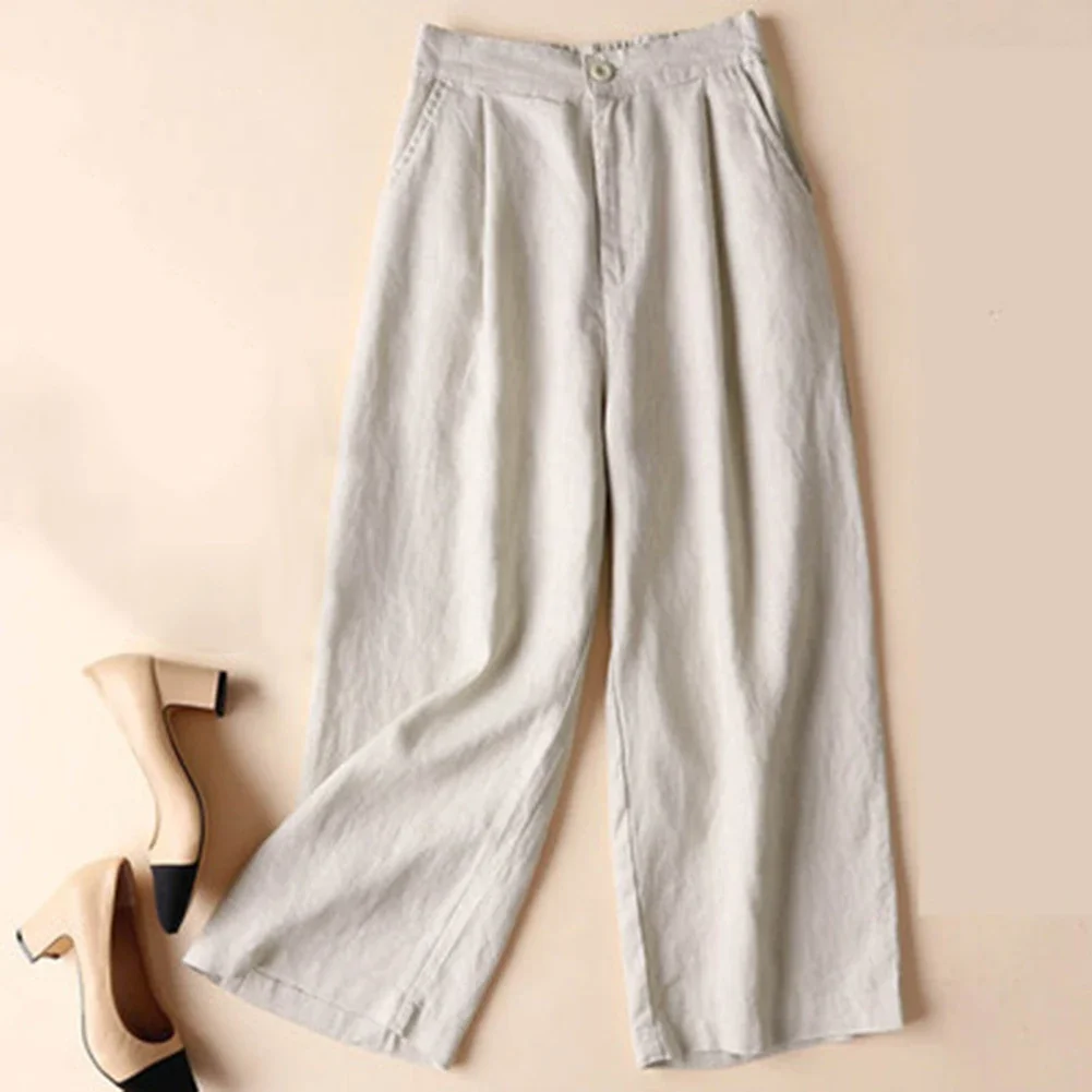 Spring Summer Cotton Linen Wide Leg Pants Loose Solid Color Comfortable Casual Quick Dry Breathable Everyday All-match Trousers