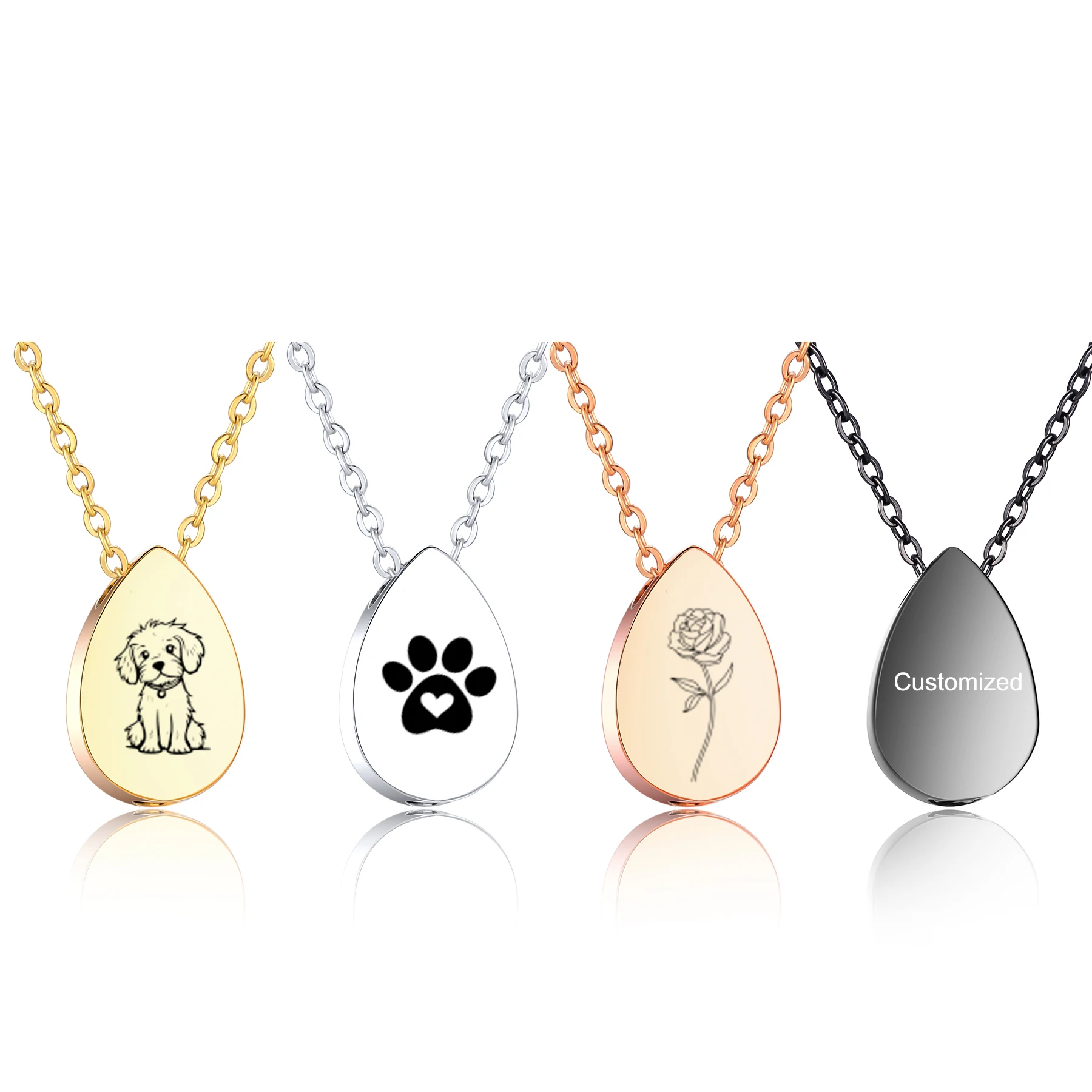Stainless Steel Teardrop Keepsake Ashes Necklace Urn Cremation Pendant Memorial Customized Jewelry