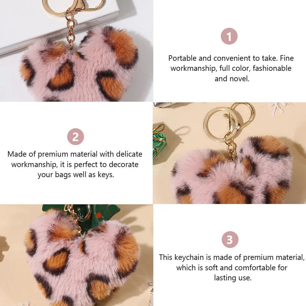 1Pcs Stylish Heart Shaped Keyring with Leopard Printing Fine Workmanship Bag Pendant Key Hanging Decor for Keys Gifts