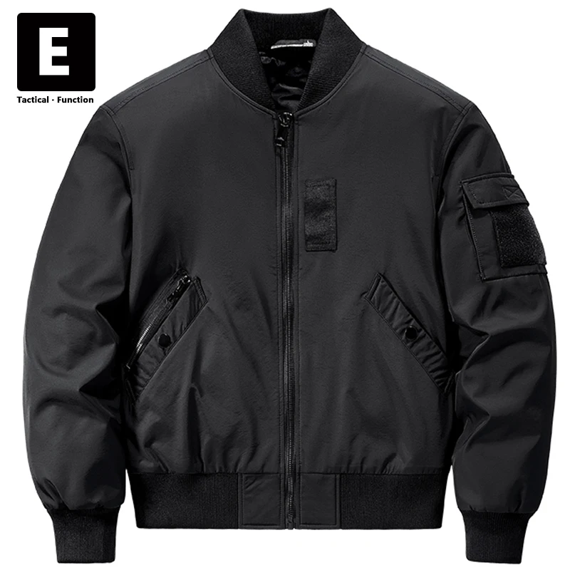 

Black Techwear Jackets Men Autumn Winter Thick Varsity Jacket Male Fashion Thick Cargo Bomber Jacket