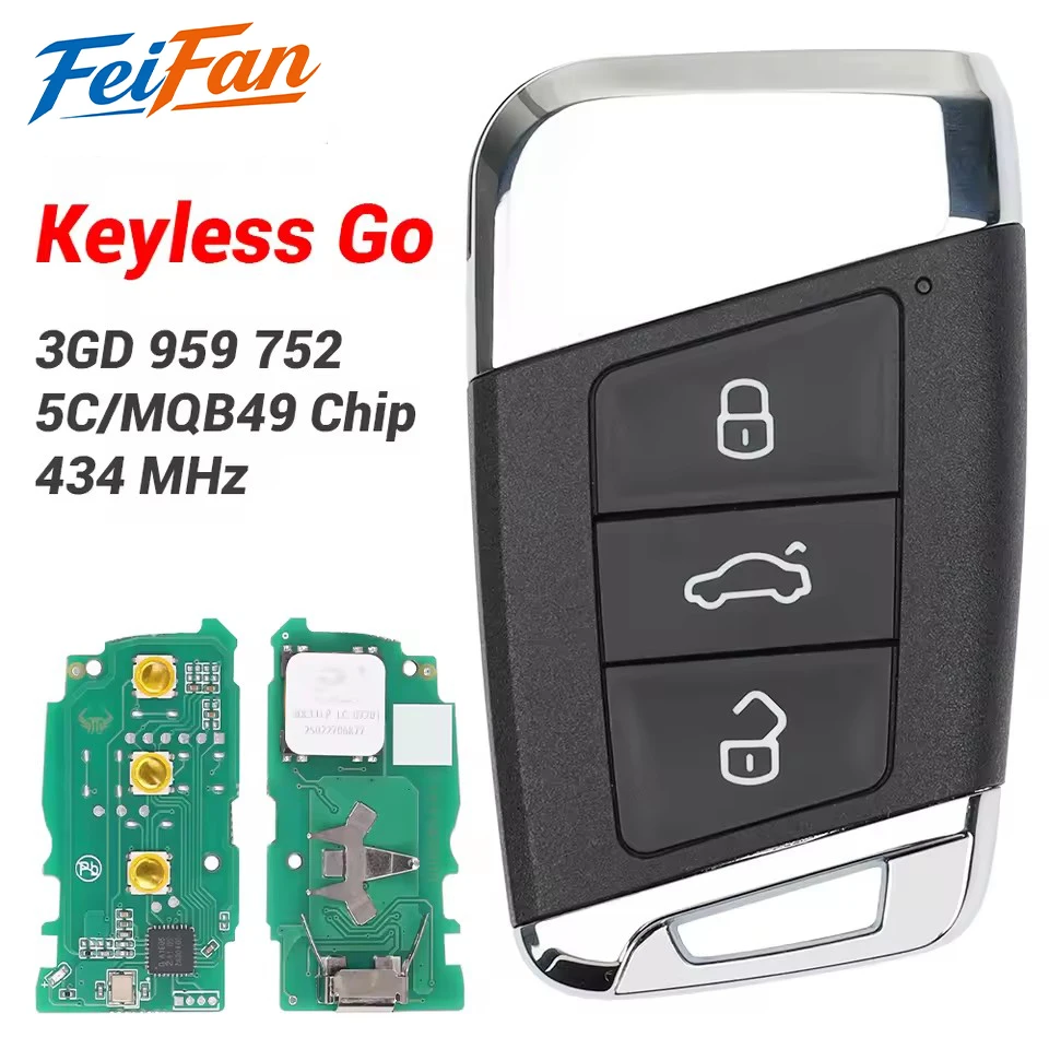 FeiFan Smart Remote Car Key 3GD 959 752 5C/MQB49 Chip For VW Volkswgen Magotan Passat B8 Superb A7 2019 Oct+ Proximity Card