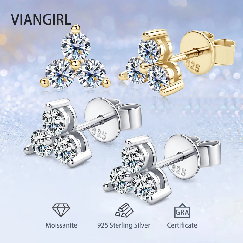 

3MM Clover Moissanite Stud Earrings For Women S925 Sterling Silver Trendy Luxury Diamond Earring 2024 Trend Fine Jewelry Gifts