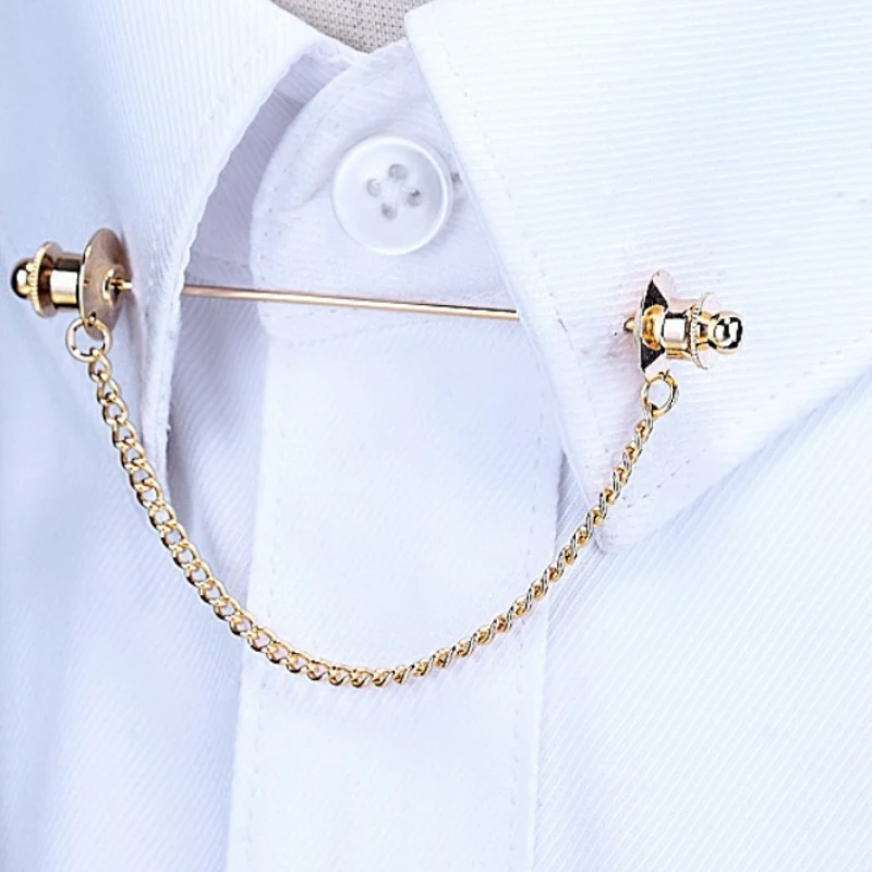 프랑스 셔츠 칼라 바늘 브로치, 노출 방지, 남녀공용 비즈니스 결혼식, 구리 프린지 체인, 클래식 고품질