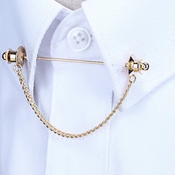French Shirt Collar Needle Brooch Prevent Exposure Unisex Business Wedding Ceremony Copper Fringed Chain Classic High Quality