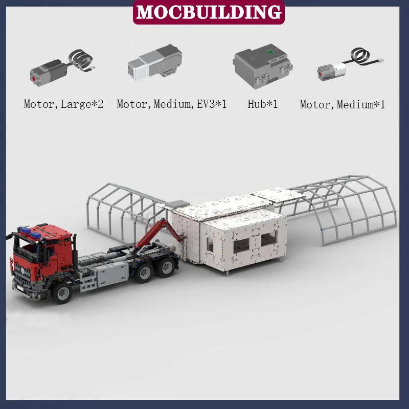 MOC City Technology Fire Engine Hooklift Truck With Mobile Command Model Building Block Electric Transport Vehicle Toy Gifts