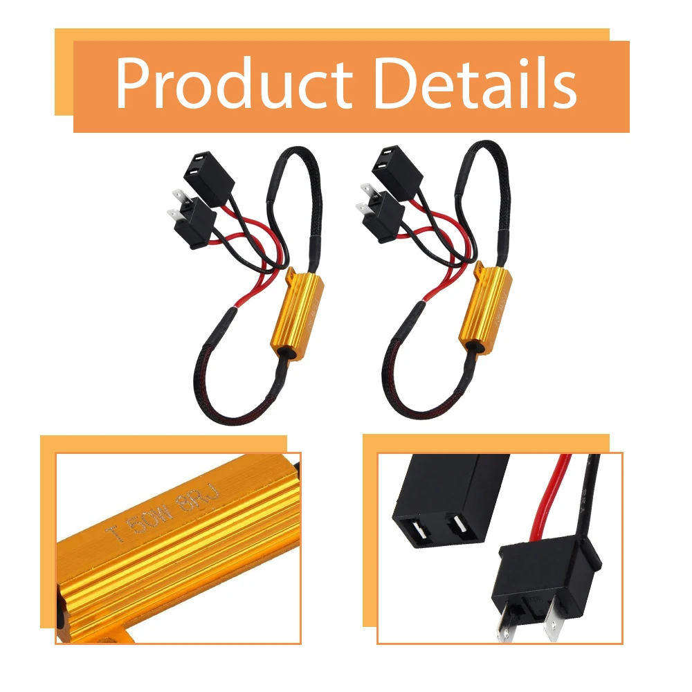 2pcs 50W 8Ω H7 Car Load Resistors Error Canceler LED Headlight Lamp Decoder Wiring Warning Canceler Accessories
