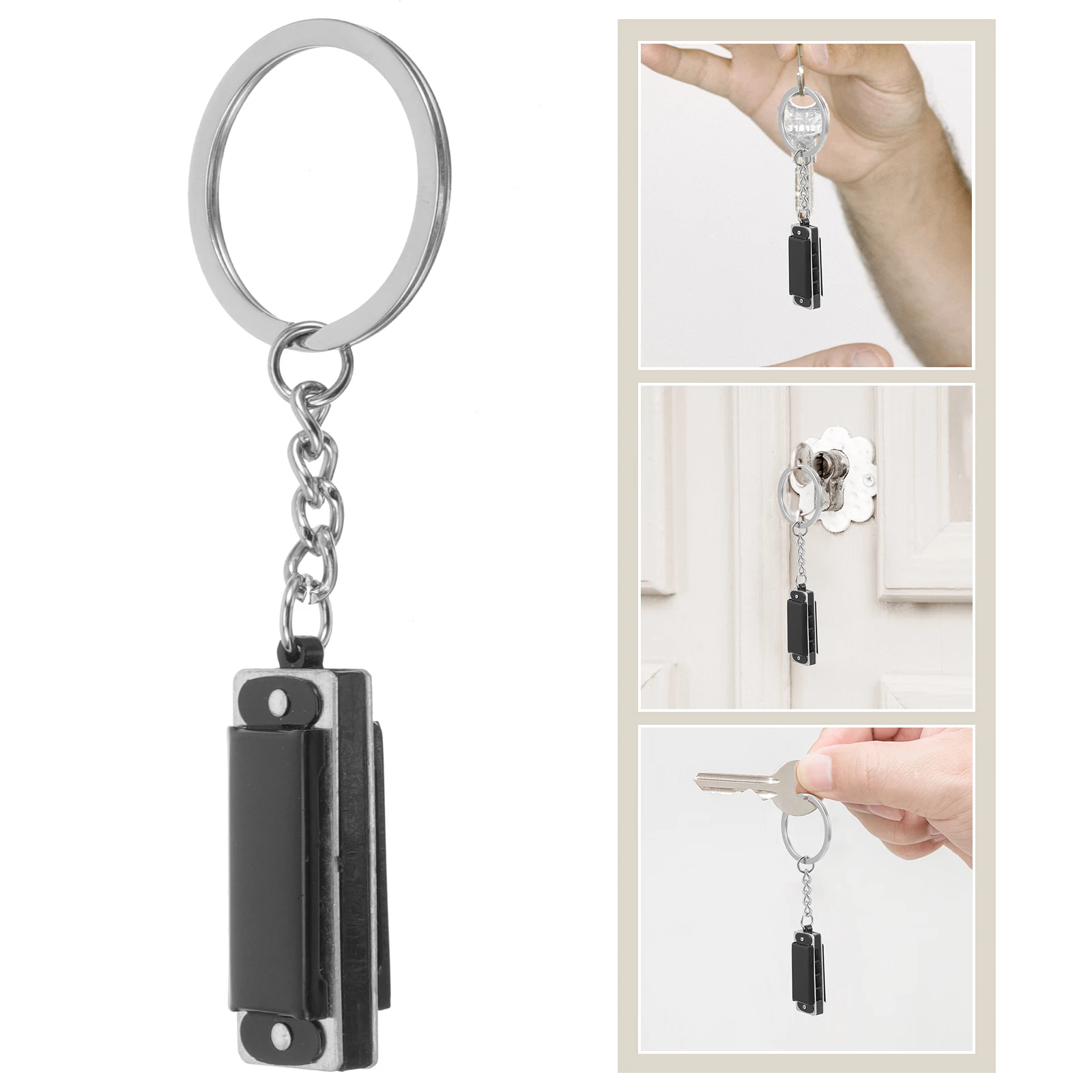 

Delicate Harmonica Keychain Decoration Mini Decorate Black Stainless Steel Metal Keychains