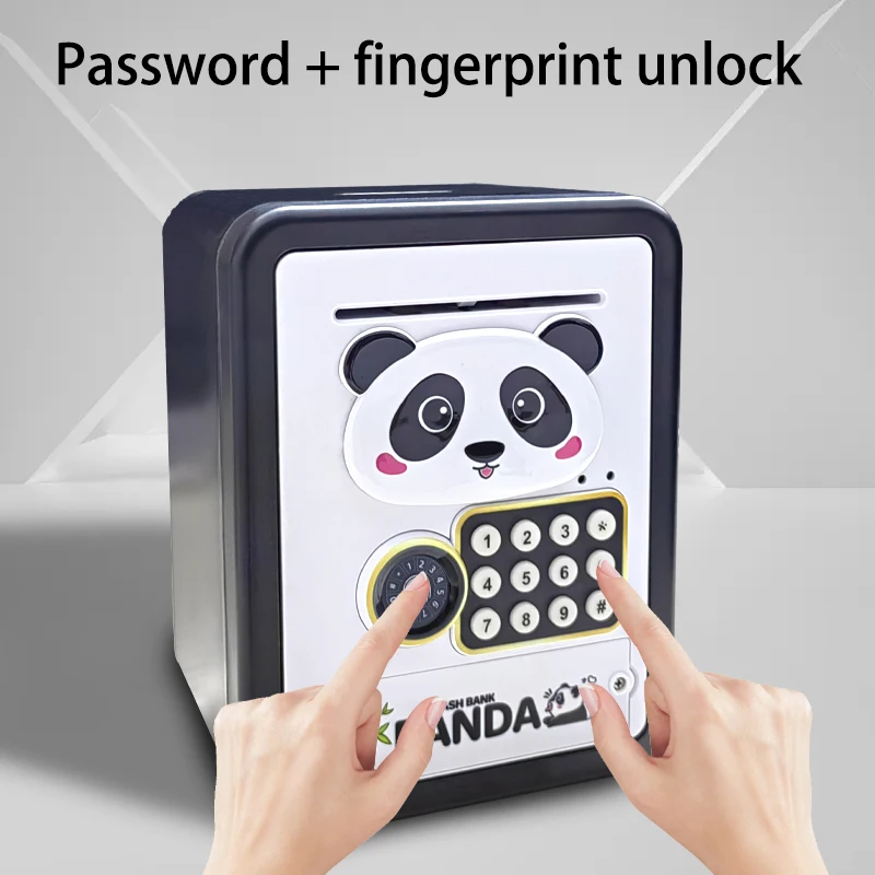 Children's Panda Piggy Bank Coin Cash Money Box Fingerprint Recognition Safe Password ATM Bank Money Saving Box Kids Xmas Gift