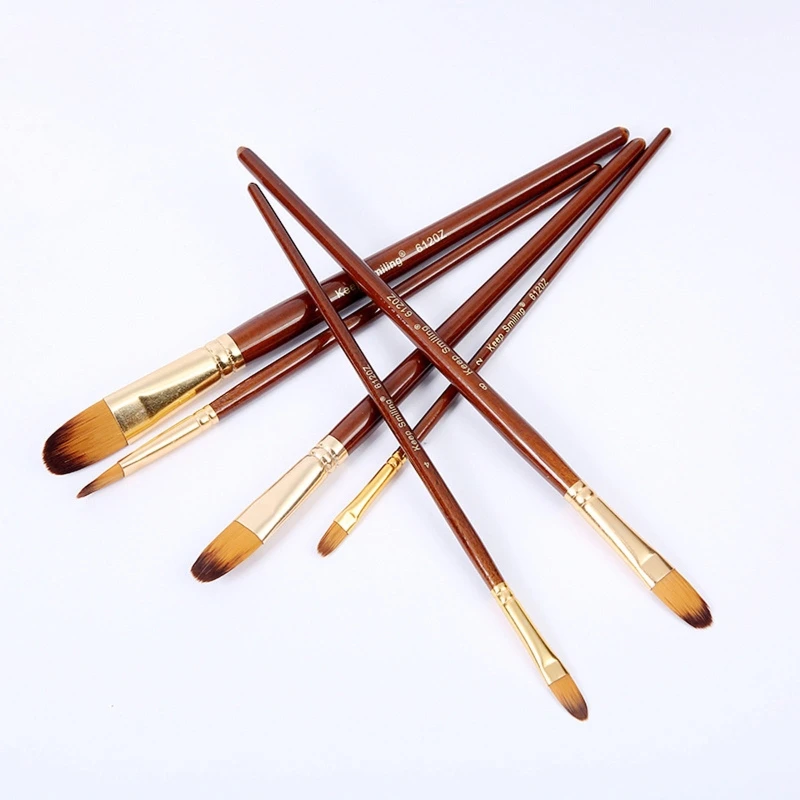 6 Pcs Premium Acryl Öl Pinsel Set Synthetische Nylon Tipps Pinsel 24BB