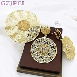 2PCS Big Earrings And Bracelet Set For Women 18K Gold Plated Jewelry Set Wedding Party Gift