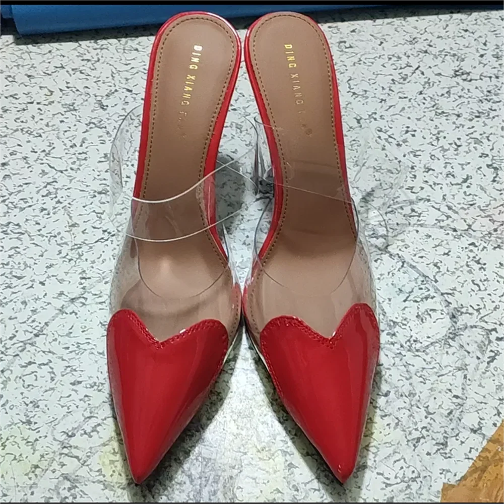 CHMURY Pointed Toe Heart High Heels Mules Slipper Shoes for Women 2024 Black White Red Shoes Luxury Designer Pumps