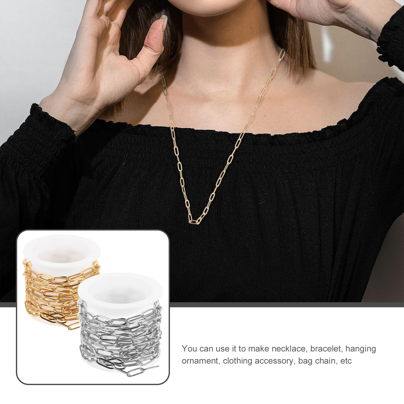 

2Pcs Paperclip Chain Jewelry Making Chains Stainless Steel Necklace Bracelet DIY Accessories Craft Supplies for Unique Handmade