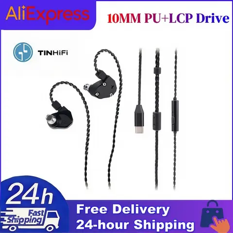 TINHIFI C2 2025 10MM PU+LCP 드라이브 HiFi 이어폰형 유선 이어폰 모니터 IEM(분리형 2핀 HD 마이크 3.5mm/Type-C 케이블 포함)
