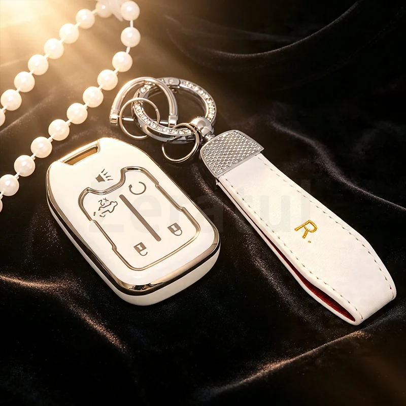 Auto Car Key Shell Fob Cover Holder Fashion TPU for Chevy Silverado GMC Sierra 1500 2500HD 3500HD Keyless Keychain Lanyard