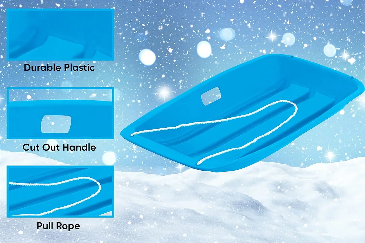 Toboggan Snow Sled for Kids and Adults Heavy Duty Plastic Slider with Handles and Hole for Pull Ropes Kid and Adult Winter Fun