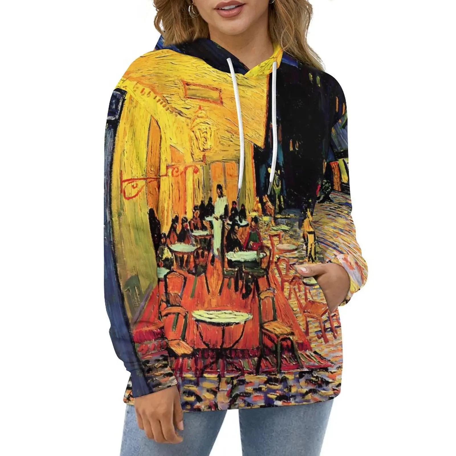 

Vincent Van Gogh Casual Hoodies Cafe Terrace at Night Hoodie Women Long Sleeve Streetwear Loose Oversized Hooded Sweatshirts