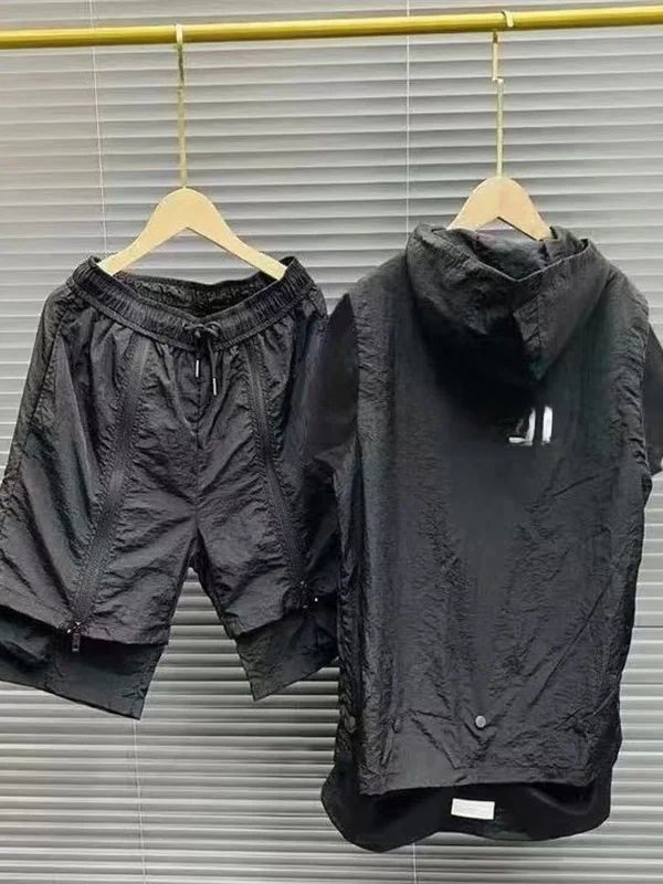 

Новая летняя мужская повседневная свободная рабочая одежда, комплект из двух предметов, тонкая молния orts with Hat ort Sve, футболка, брюки пять четвертей