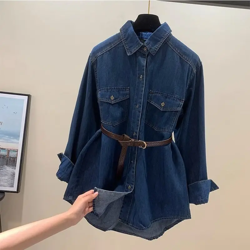 

Новый весенний дизайн, средняя и длинная свободная верхняя рубашка с длинными рукавами, куртка темперамента, обычное пальто для поездок на работу, джинсовая рубашка в стиле ретро