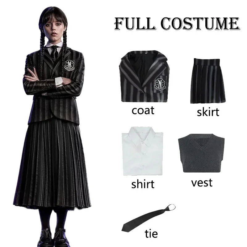 Wednesday Addams Cosplay Wednesday Cosplay Costume School Uniform Suit Coat Skirt Halloween Party Adult Children Costumes