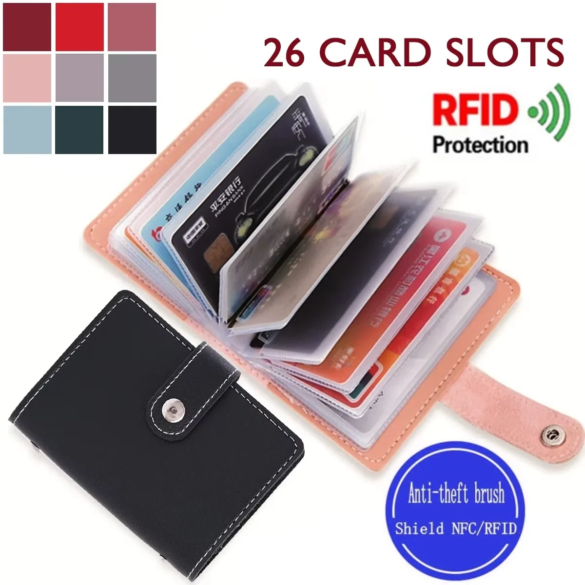 1 Stück Leder-Kartenetui mit 26 Fächern für Damen und Herren, RFID-Blockierung, Geldbörse, Tasche – Detail 1