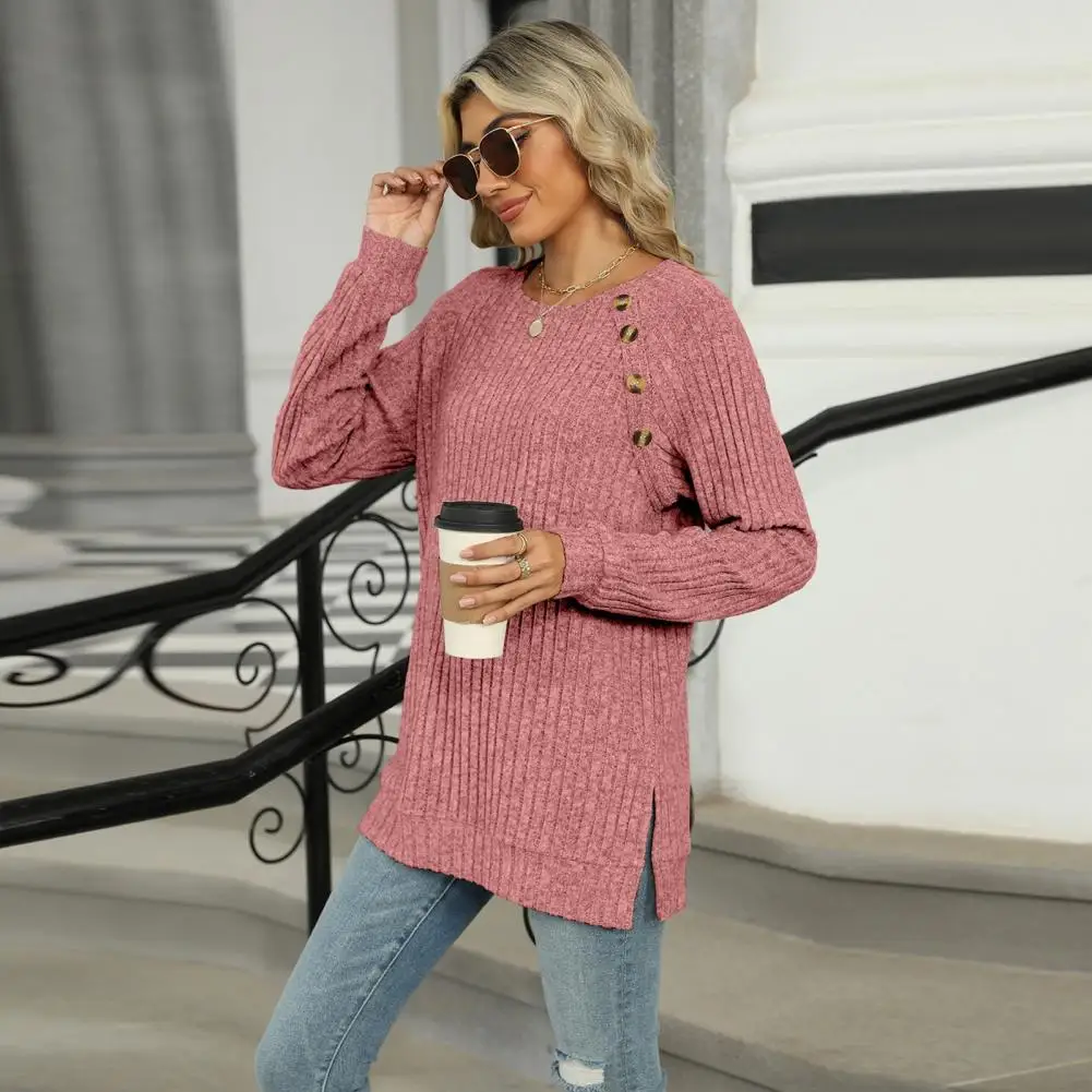 Women Button-up Blouse Women Casual T-shirt Stylish Women's Long Sleeve Tee with Button Detail Side for Everyday for Comfort