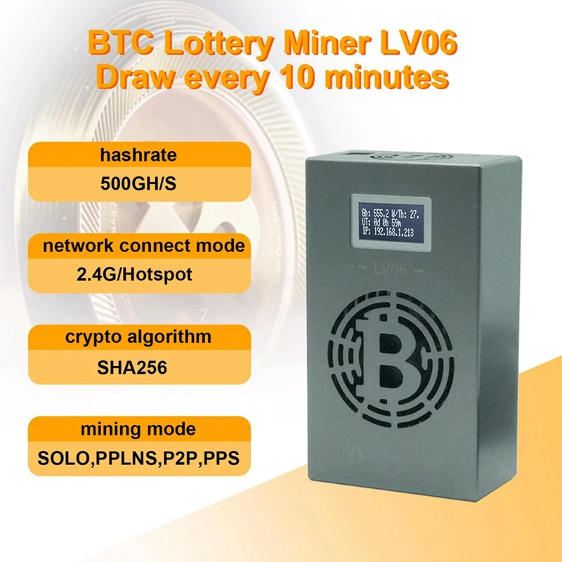 Bitcoin Lucky Miner LV06 Silent Miner Machine BTC Miner 500GH/S Hashrate Crypto Mining Machine Lottery Miner UK Plug