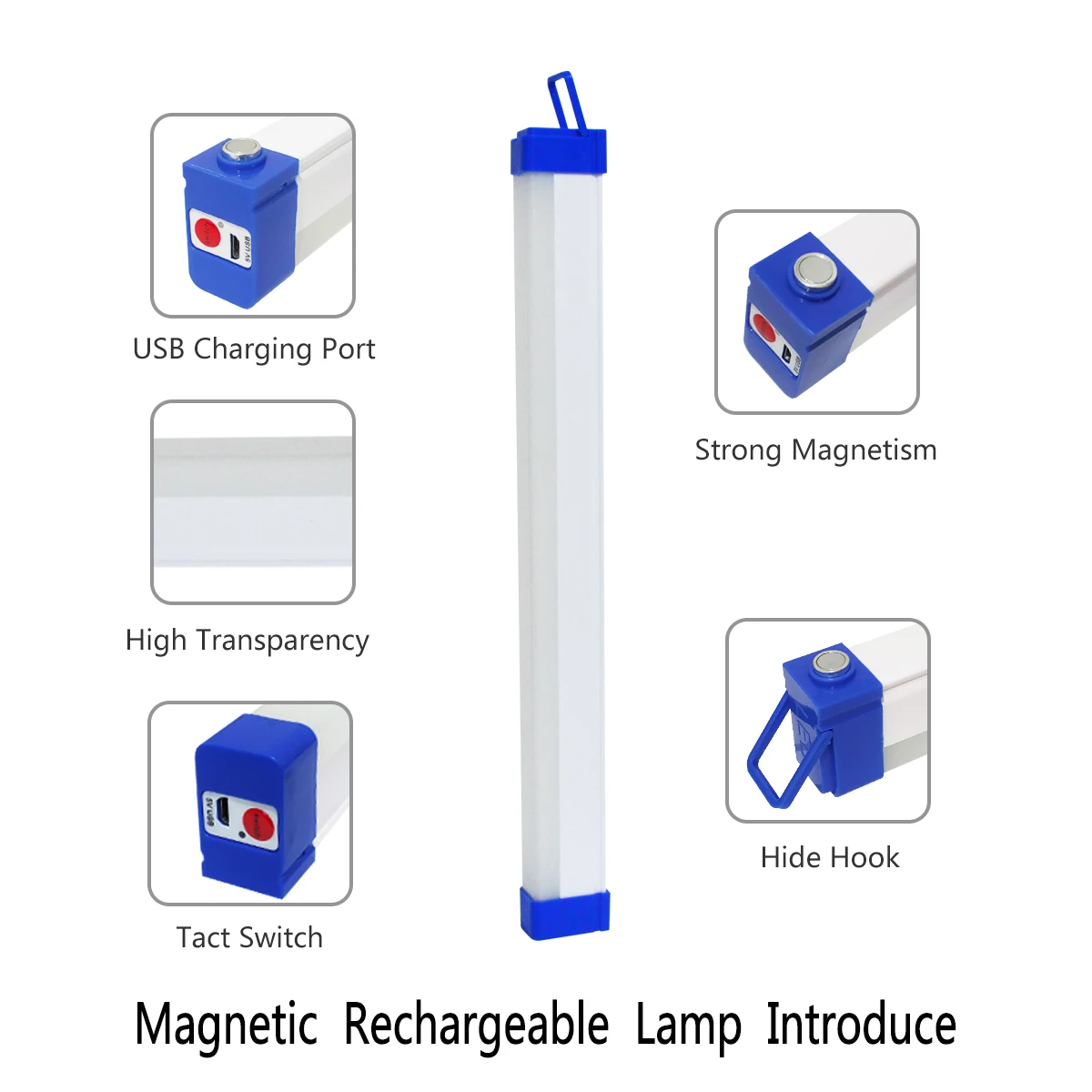 LED Rechargeable Lamp Tube USB 5V Emergency Light Camping Magnetic Portable Lightinging Night Market Outdoor Vehicle Hard Strip