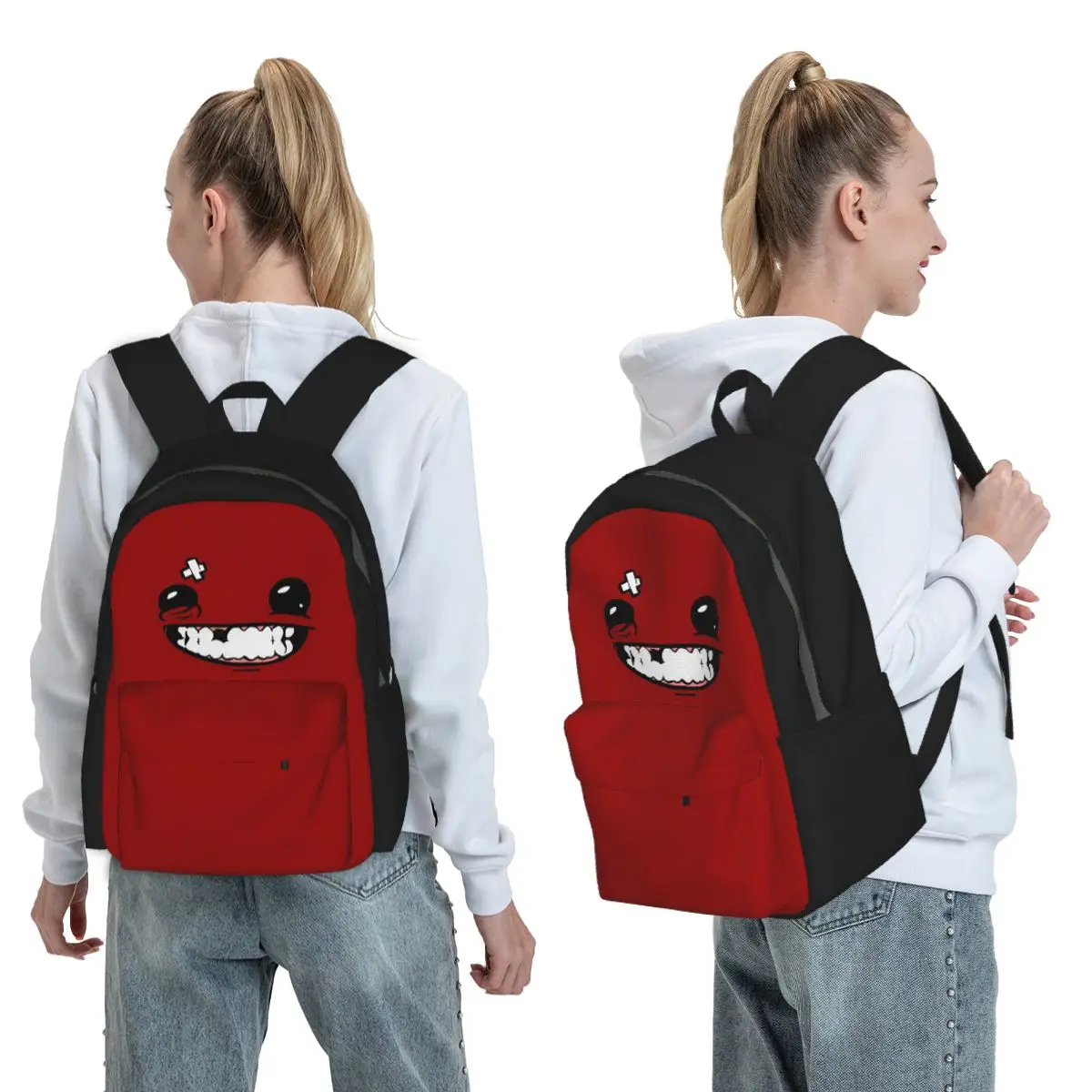 Supermeatboy Logo Super Meat Boy Logo Game Cool Hot New Fresh Red Sexy Smile Backpack BookBag School Bag Computer Shoulder Bags