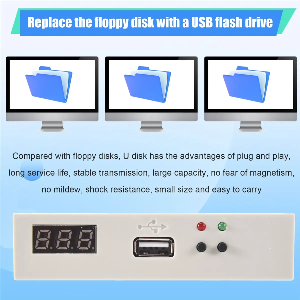 

В наличии - Эмулятор дисковода FDD-UDD U144K 1.44МБ USB SSD для промышленных контроллеров, компьютеров, обрабатывающих машин