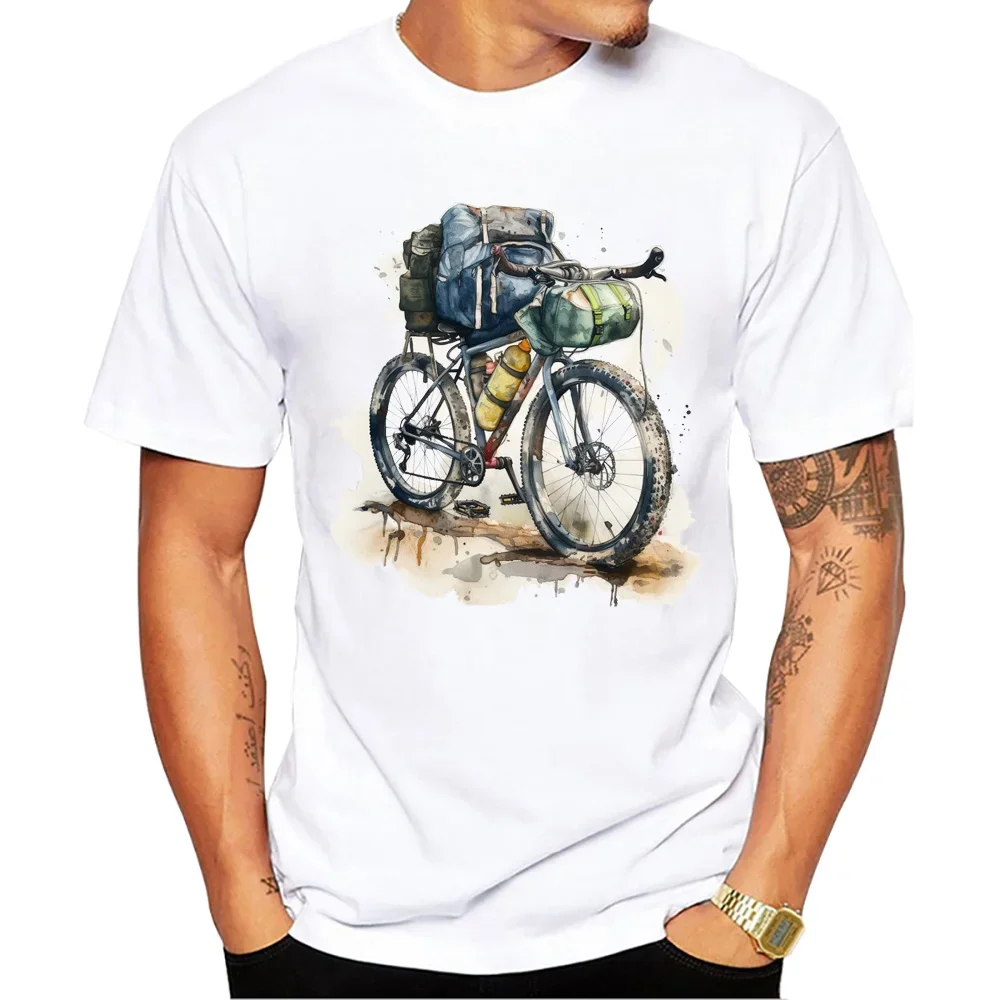 Vintage Bike Packing Men's Tops Ride Gravel Print T-Shirt Mountain Bike Men T Shirts Old Bicycle Male Casual Tee