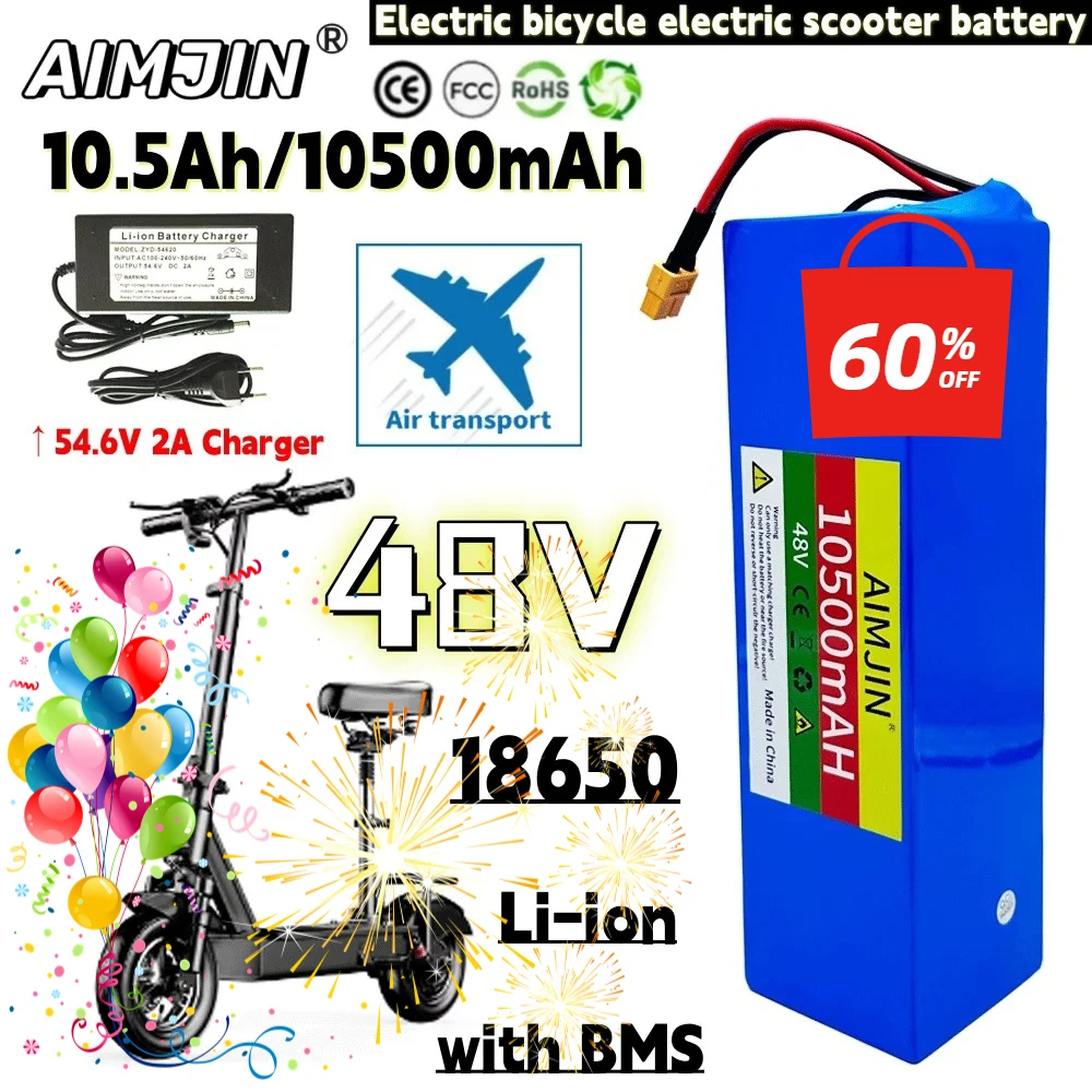 

18650 13S3P 48V 10.5Ah/10500mAh 1000W lithium-ion battery pack 10500mAh with BMS suitable for 54.6V charger