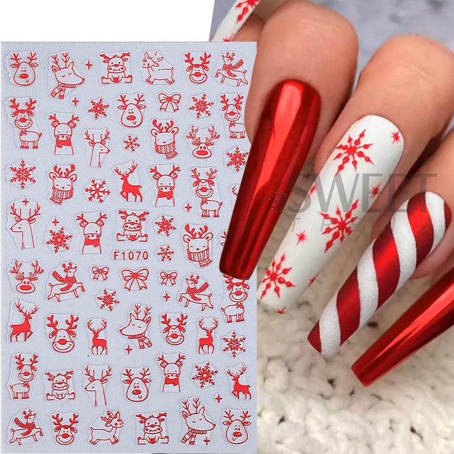 3D Christmas Cartoon Nail Sticker Winter Snowflake Elk Penguin Dolls Santa Claus Self-Adhesive Sliders New Year Manicure Decor