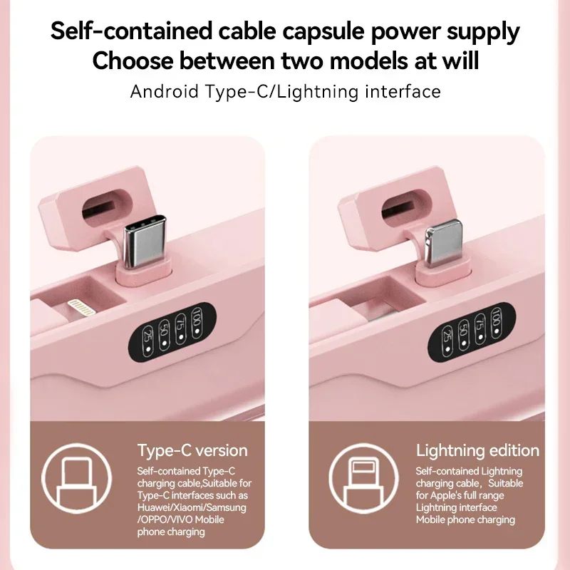 Mini Cápsula Banco de Energia Sem Fio, Grande Capacidade, 10000mAh, Carregamento Rápido, Bateria Externa de Emergência para iPhone Tipo C