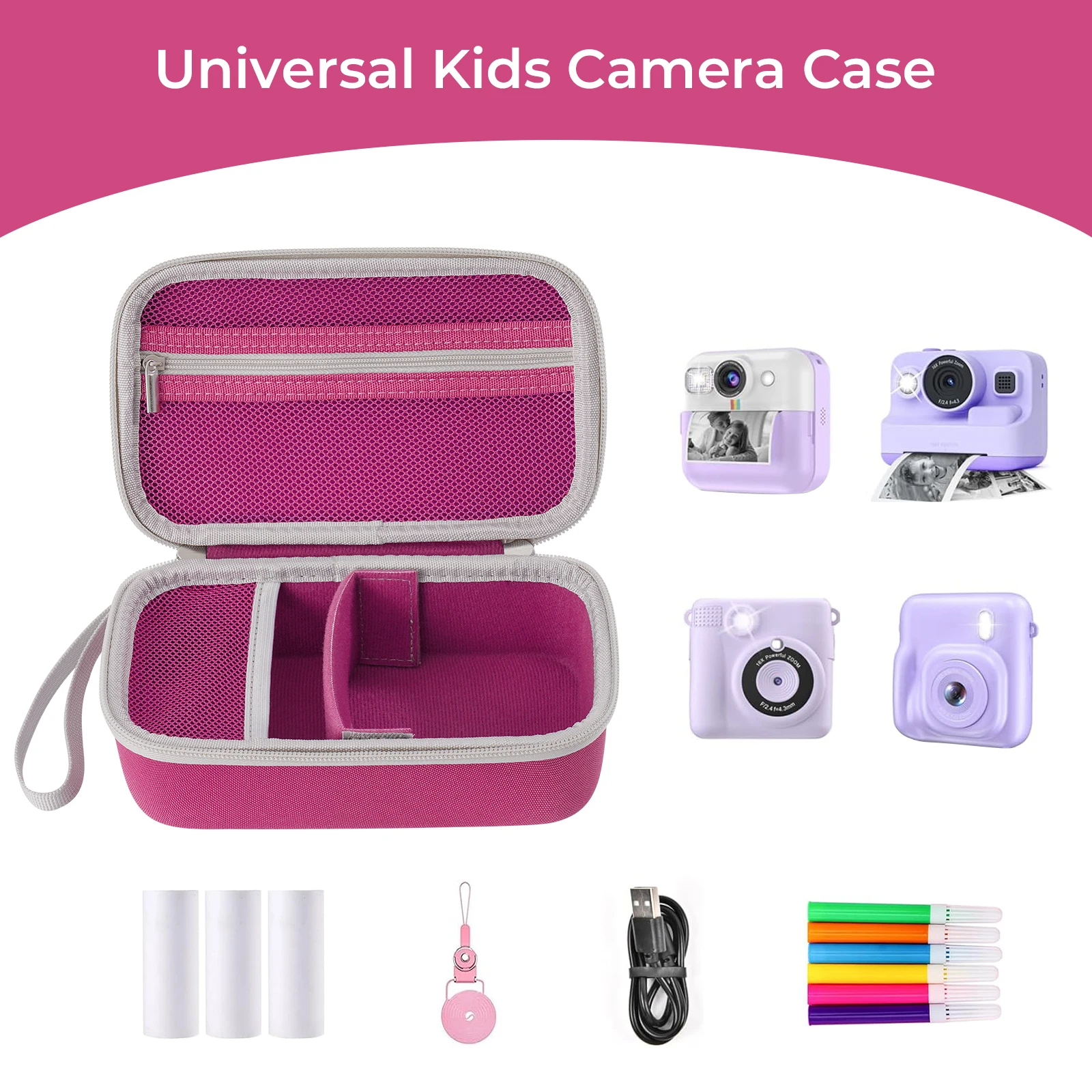 Estojo Rígido de EVA à Prova de Choque para Câmera Infantil de Impressão Instantânea, Bolsa Portátil de Viagem para Câmera e Papel Fotográfico, Organi