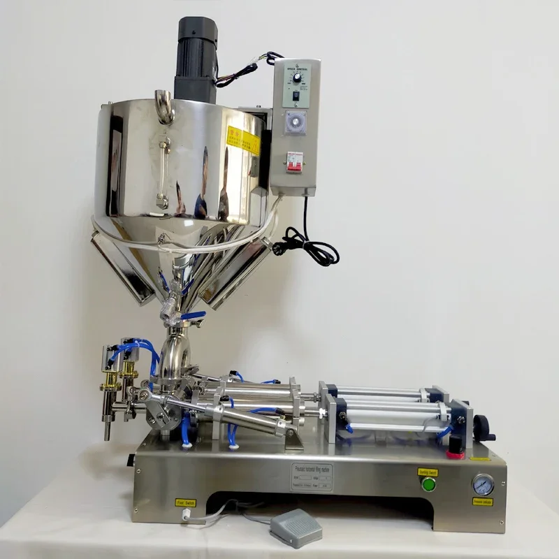 Heating Mixing Hopper Sauce Filling Machine Bottling Pneumatic Double Head Honey Tomato Ketchup Filler