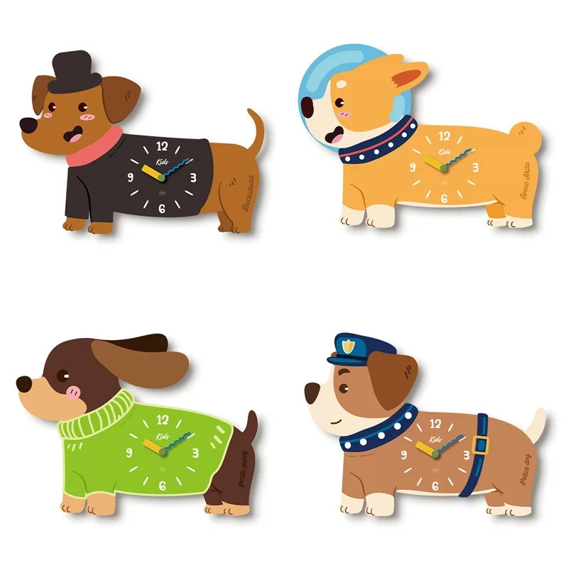 Korean Cute Cartoon Puppy Decorative Wall Clock Silent Sweep Quartz Watch Children's Room Wall Hangings Creative Decor Clocks