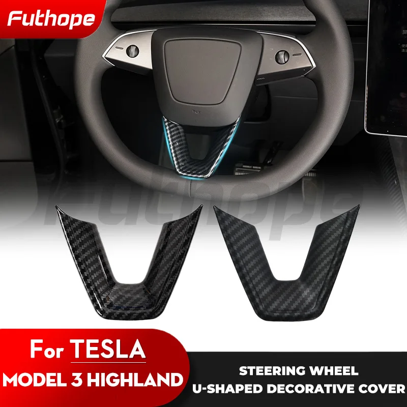 Futhope Steering Wheel ABS U-shaped Patch for Tesla Model 3 Highland Protective Decoration Anti Slip Scratch Resistant