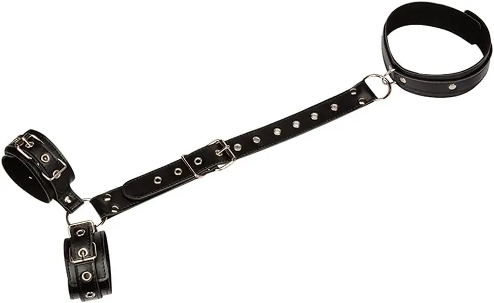 Kit de restrições pescoço para pulso conjunto bondage couro bdsm colar ajustável adulto sm kit para casal por sexbaby