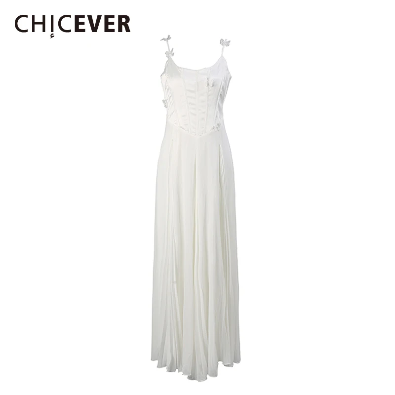 CHICEVER Solid Spliced Butterflys Casual Dress Female Square Collar Sleeveless Sweet Women's Dresses Summer Style Fashion New