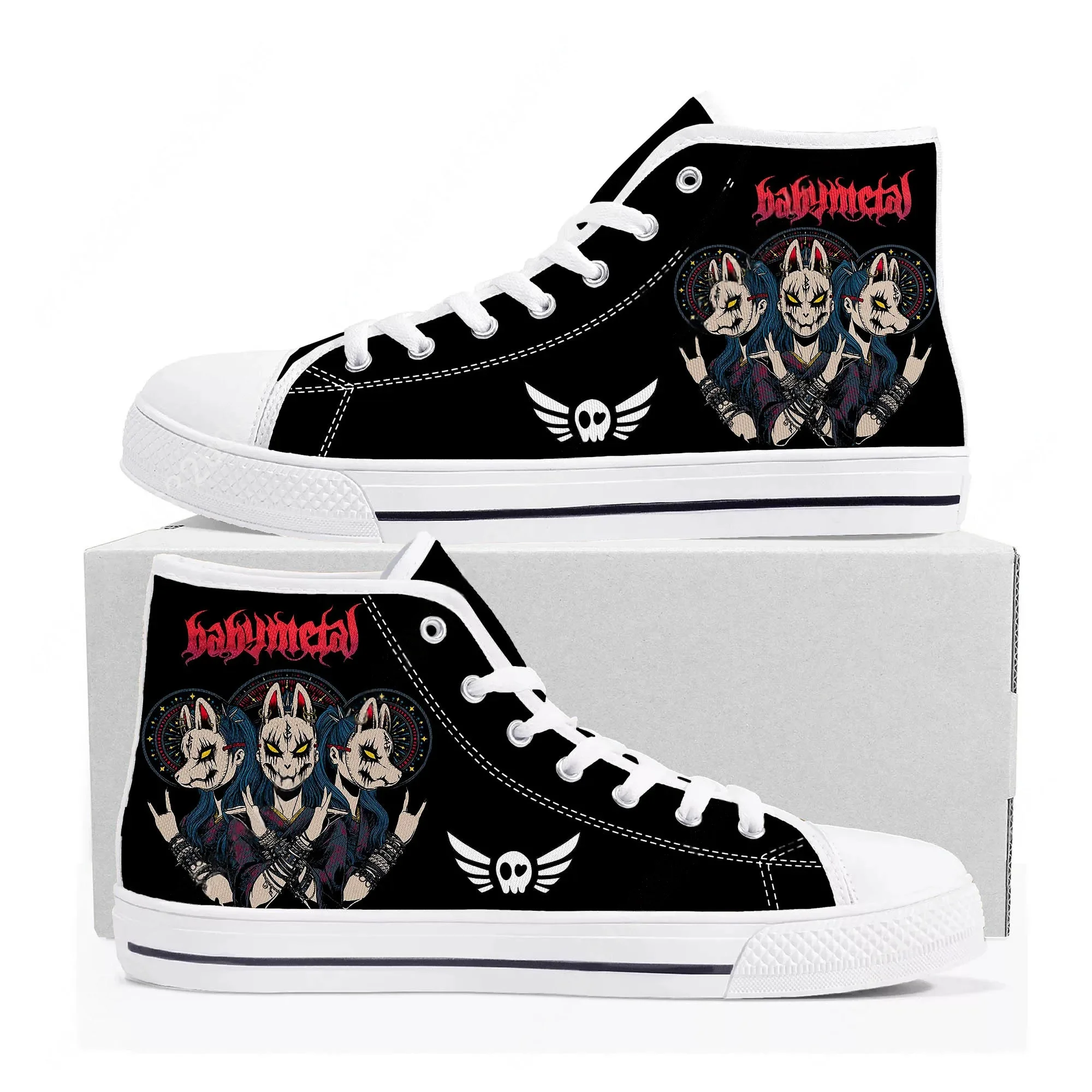 

Babymetal Japan Band High Top Shoes Men Women Canvas Sneaker Hip-hop Rock High Quality Sneakers Footwear Customized Shoe White