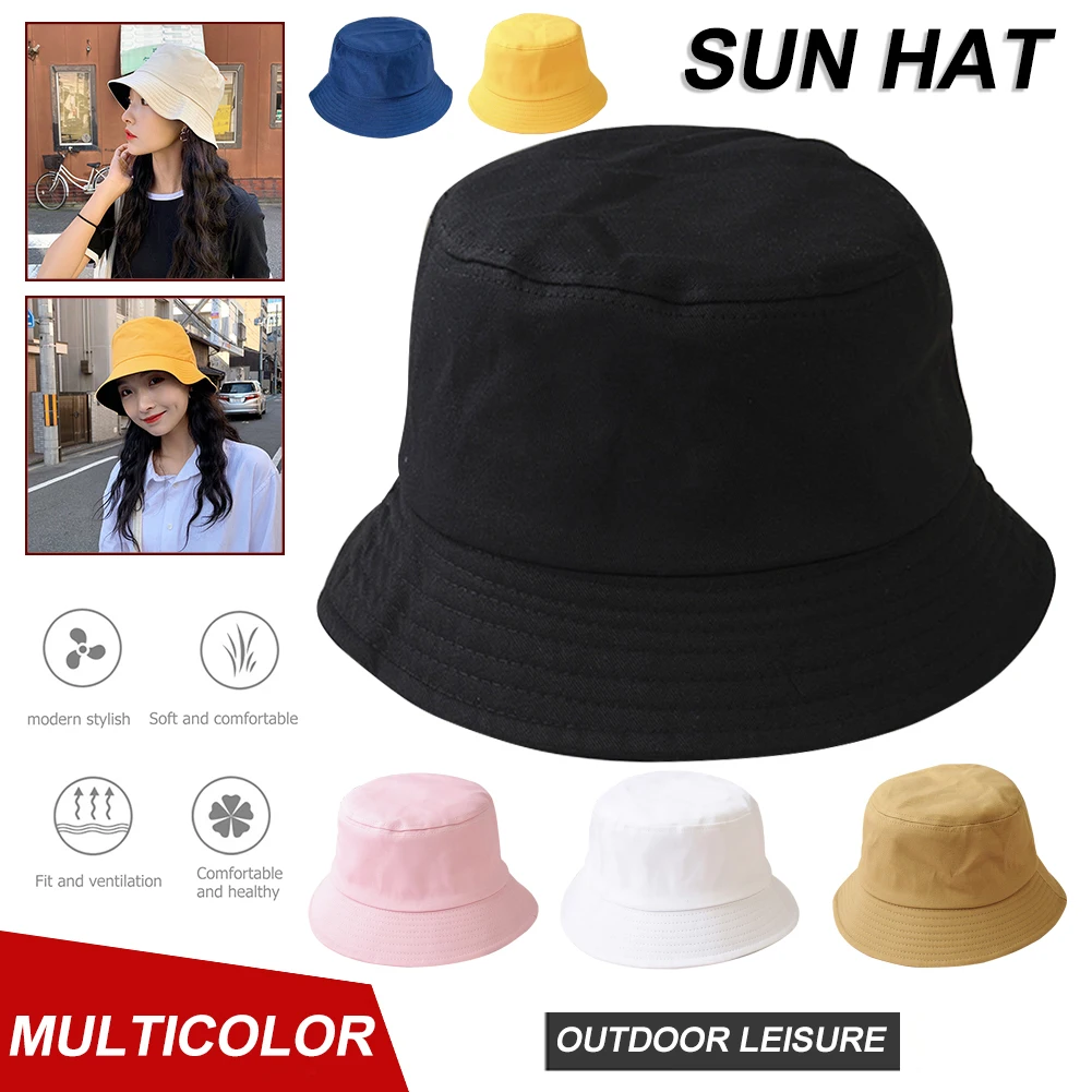 

Women/Men Cotton Bucket Hats Pure Color Summer Outing Holiday Sun Hat Soft Fisherman Hat Panama For Outdoor Beach Pool Sunbonnet