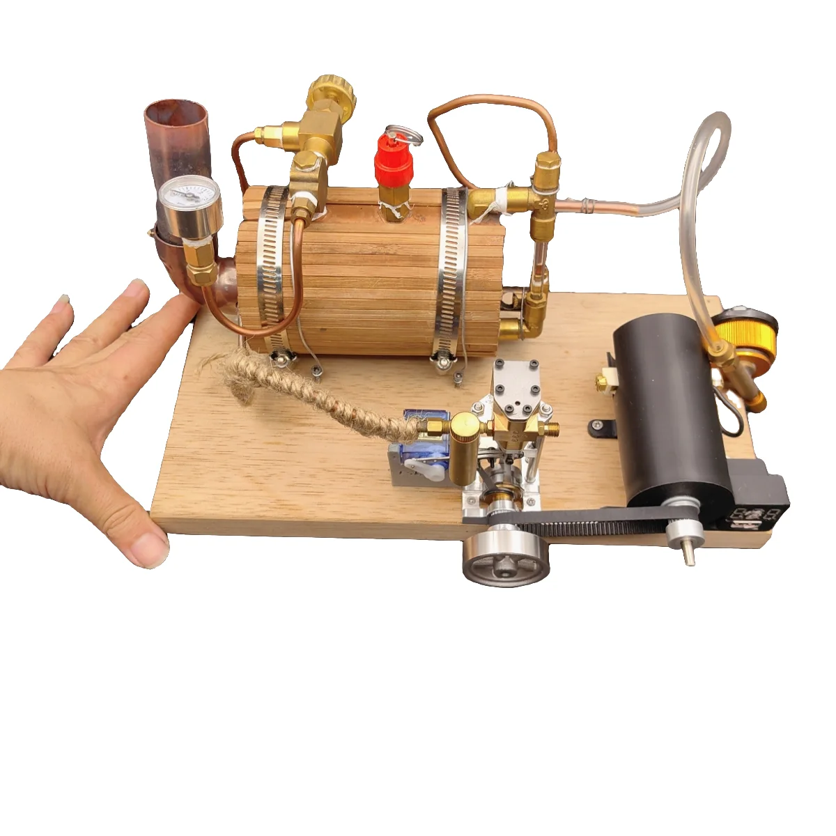 

Steam Engine Generator Model Kit ( with Boiler, Generator , Voltage Regulator, Voltage Display , Wooden Base, Regulator , Etc )