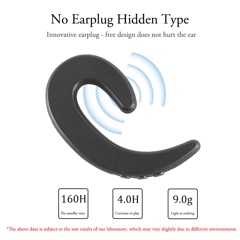 Bluetooth 4.1 Earphone Wireless Single Ear Bone Conduction Headset with Mic Lightweight Painless Earpiece Ear Hanging For Sports